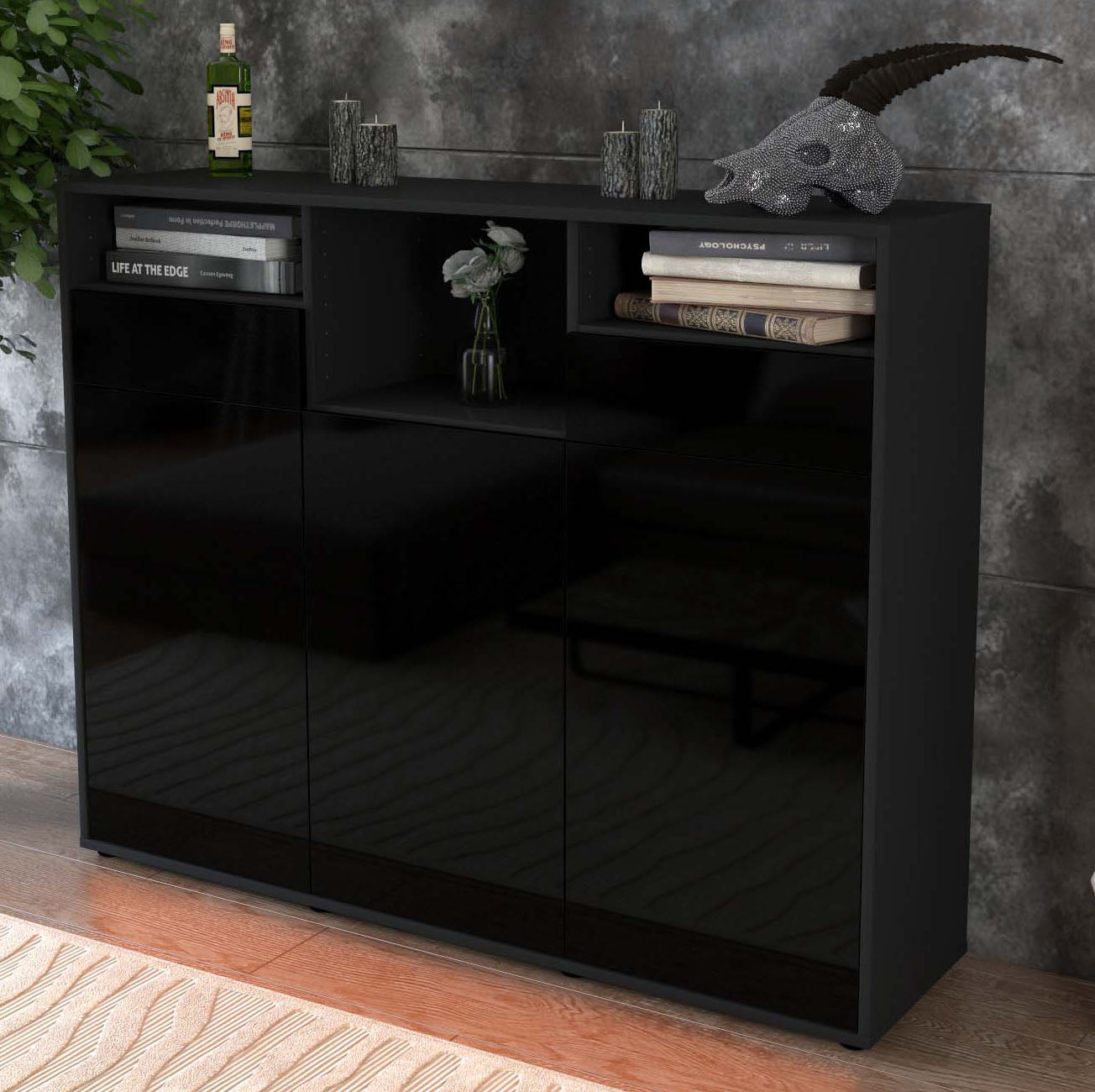 Highboard Melina, Schwarz Studio (136x108x35cm) - Dekati GmbH