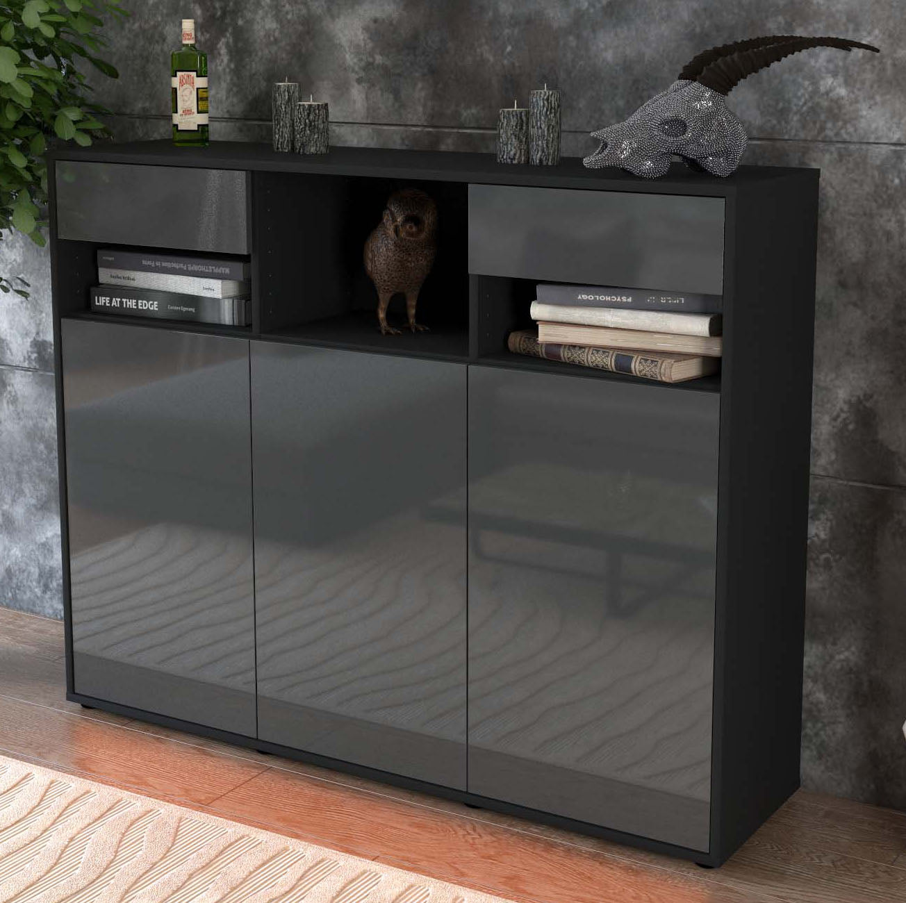 Highboard Mena, Grau Studio (136x108x35cm) - Dekati GmbH