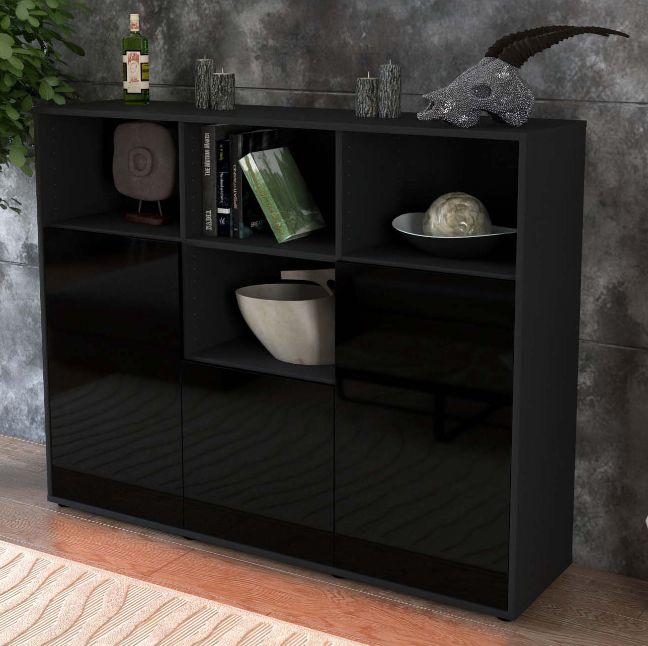 Highboard Mia, Schwarz Studio (136x108x35cm) - Dekati GmbH