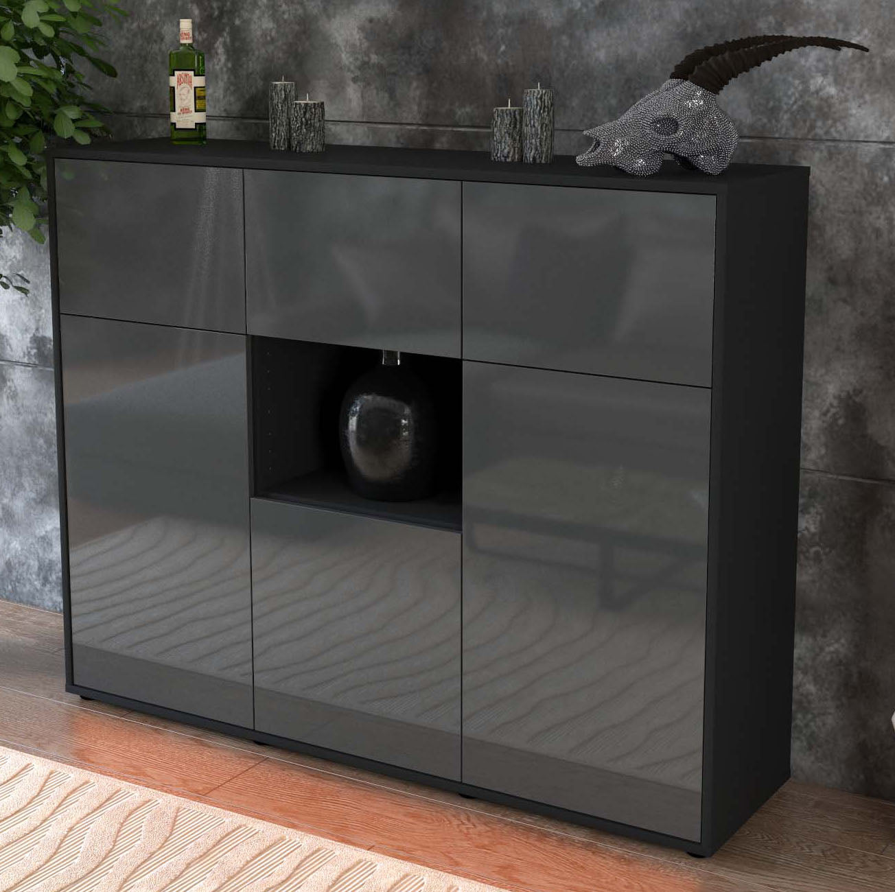 Highboard Milena, Grau Studio (136x108x35cm) - Dekati GmbH