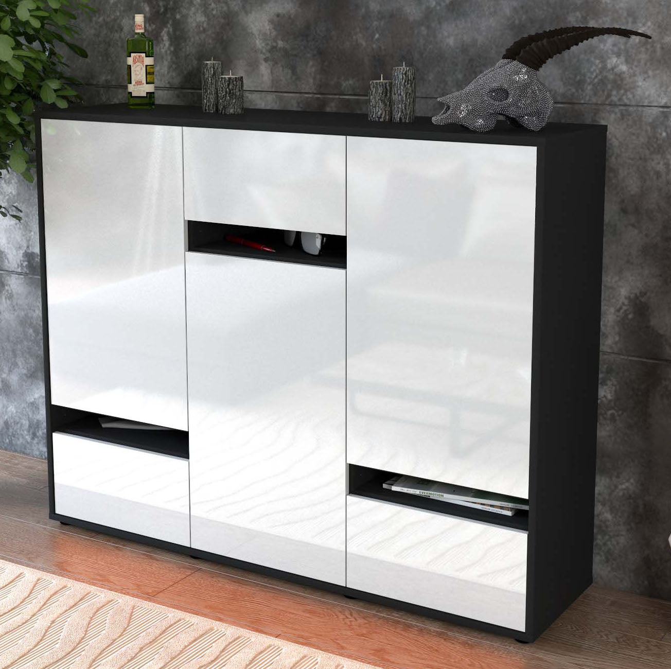 Highboard Mirella, Weiß Studio (136x108x35cm) - Dekati GmbH