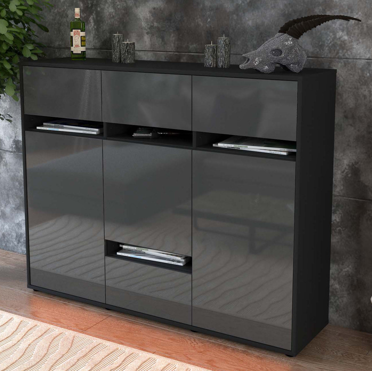 Highboard Monia, Grau Studio (136x108x35cm) - Dekati GmbH