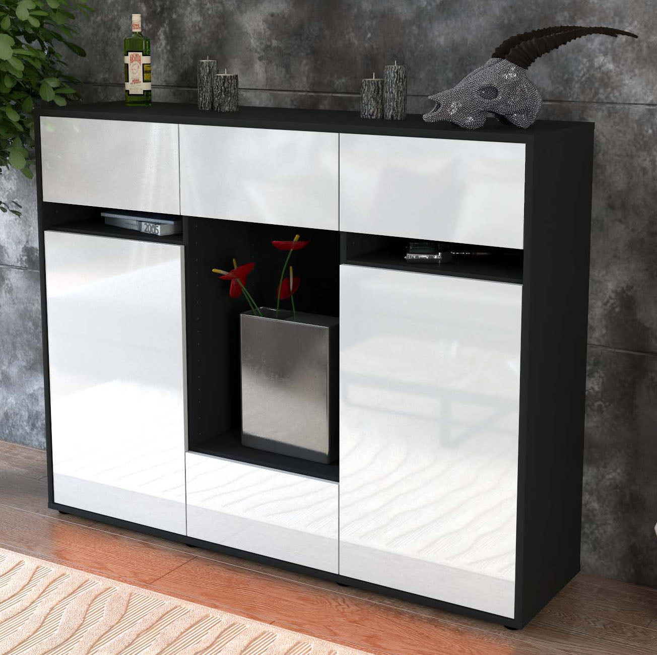 Highboard Nadia, Weiß Studio (136x108x35cm) - Dekati GmbH