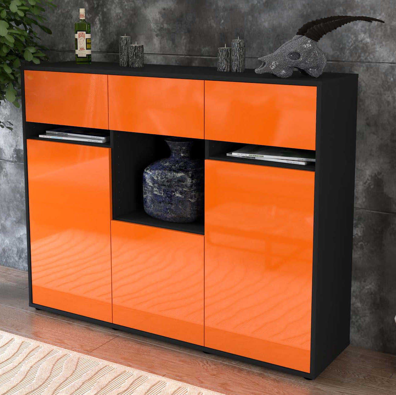 Highboard Nathalie, Orange Studio (136x108x35cm) - Dekati GmbH