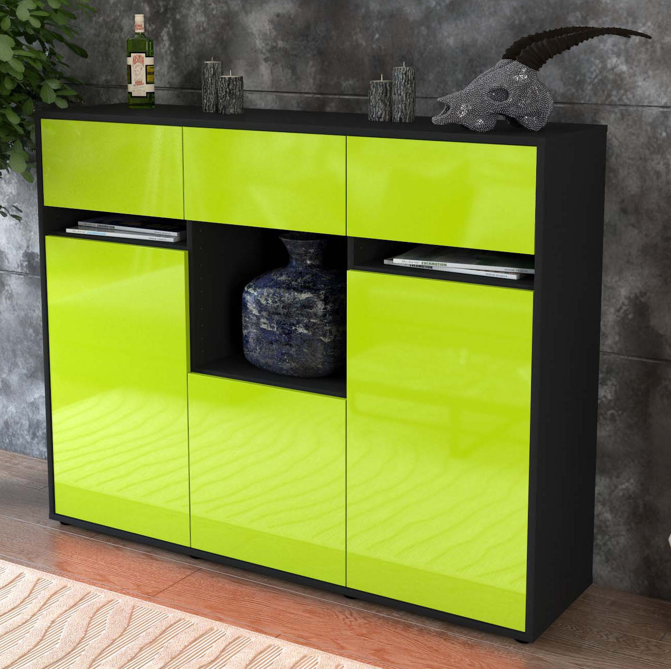 Highboard Nathalie, Grün Studio (136x108x35cm) - Dekati GmbH