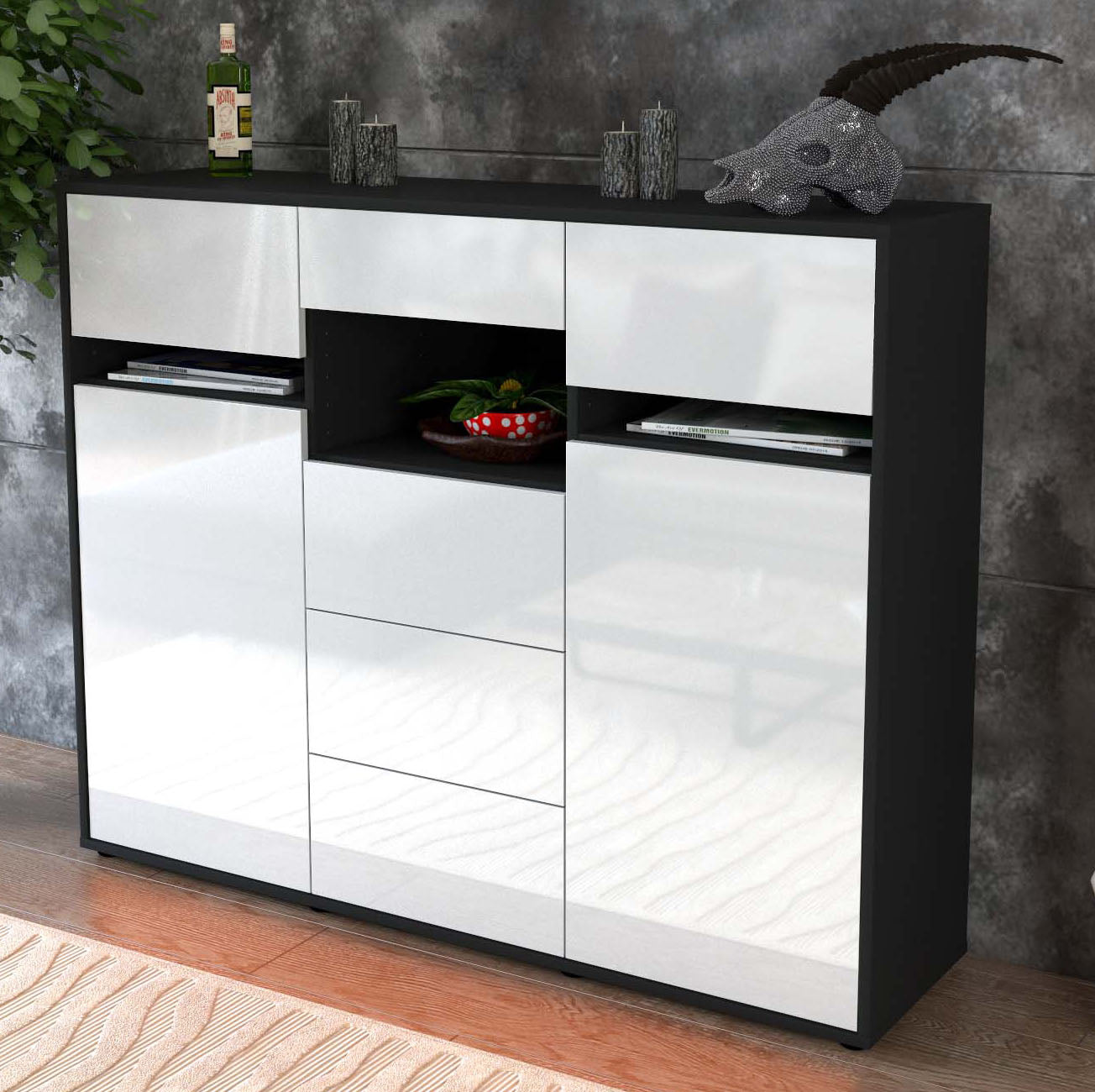 Highboard Nella, Weiß Studio (136x108x35cm) - Dekati GmbH