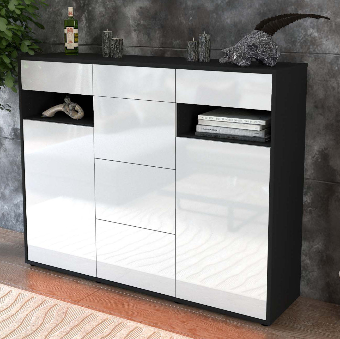 Highboard Nevia, Weiß Studio (136x108x35cm) - Dekati GmbH