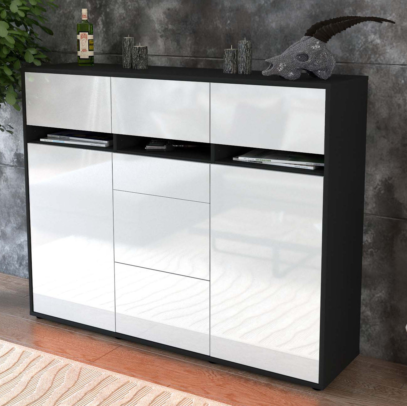 Highboard Nica, Weiß Studio (136x108x35cm) - Dekati GmbH