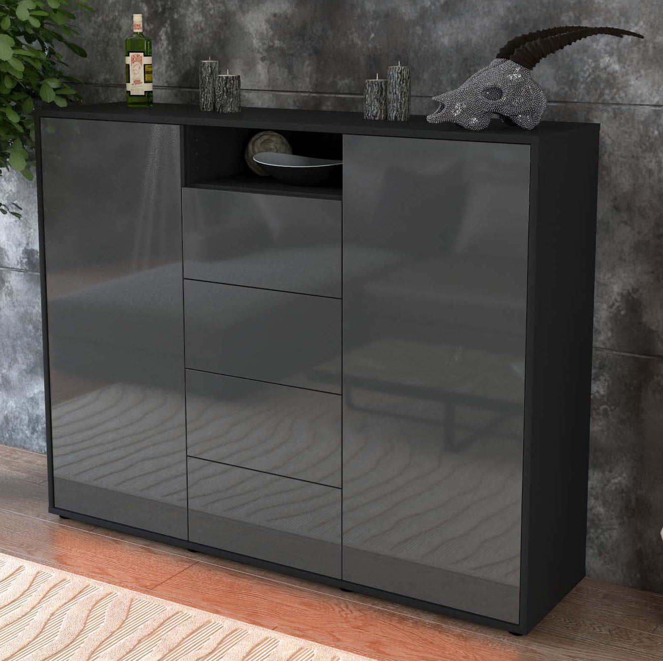 Highboard Nives, Grau Studio (136x108x35cm) - Dekati GmbH