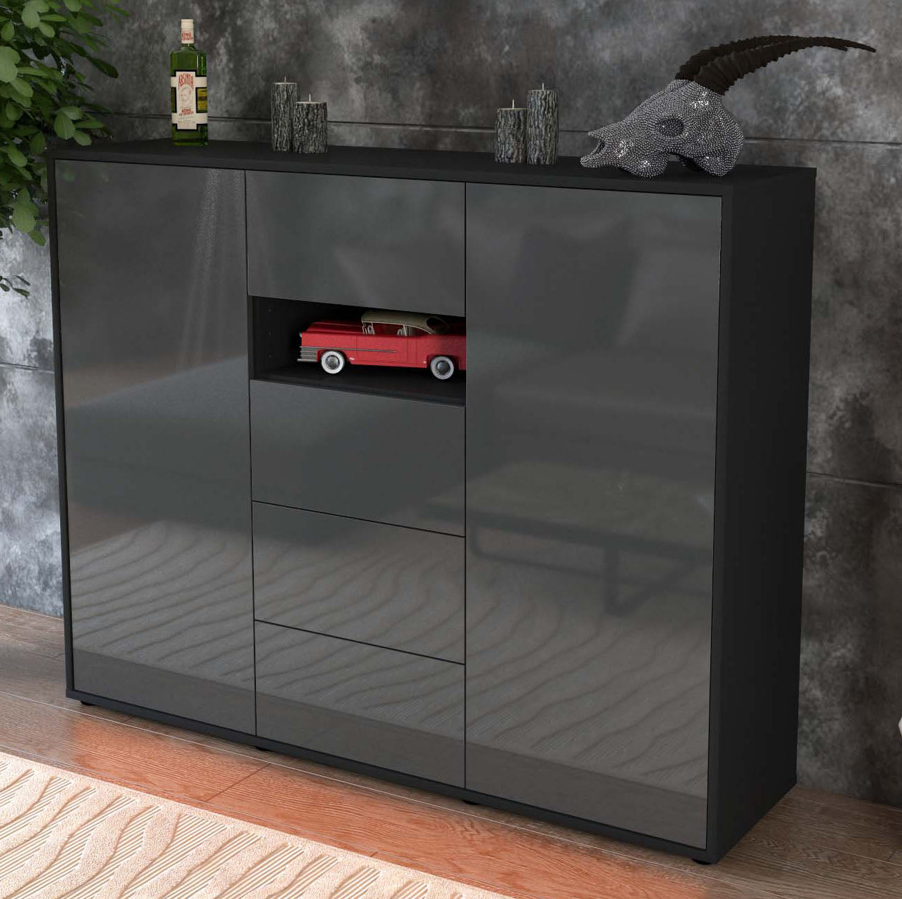 Highboard Noe, Grau Studio (136x108x35cm) - Dekati GmbH