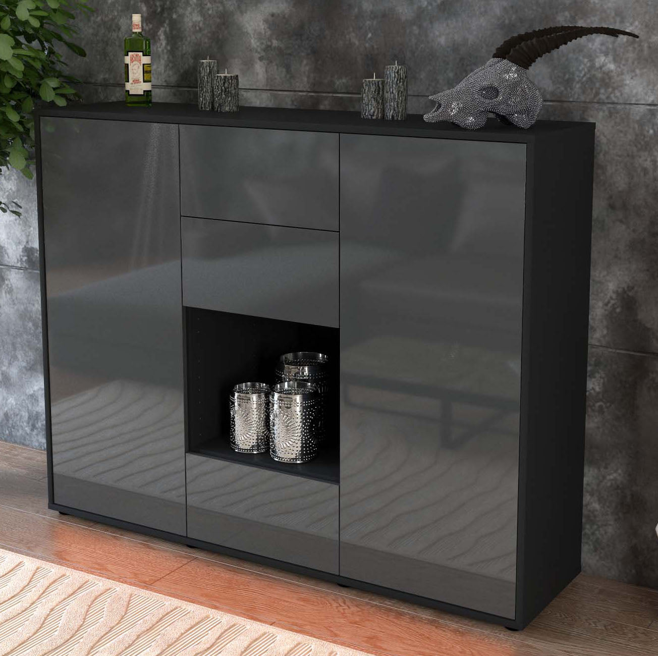 Highboard Nora, Grau Studio (136x108x35cm) - Dekati GmbH