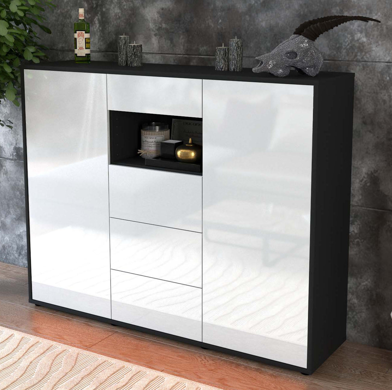 Highboard Ornella, Weiß Studio (136x108x35cm) - Dekati GmbH