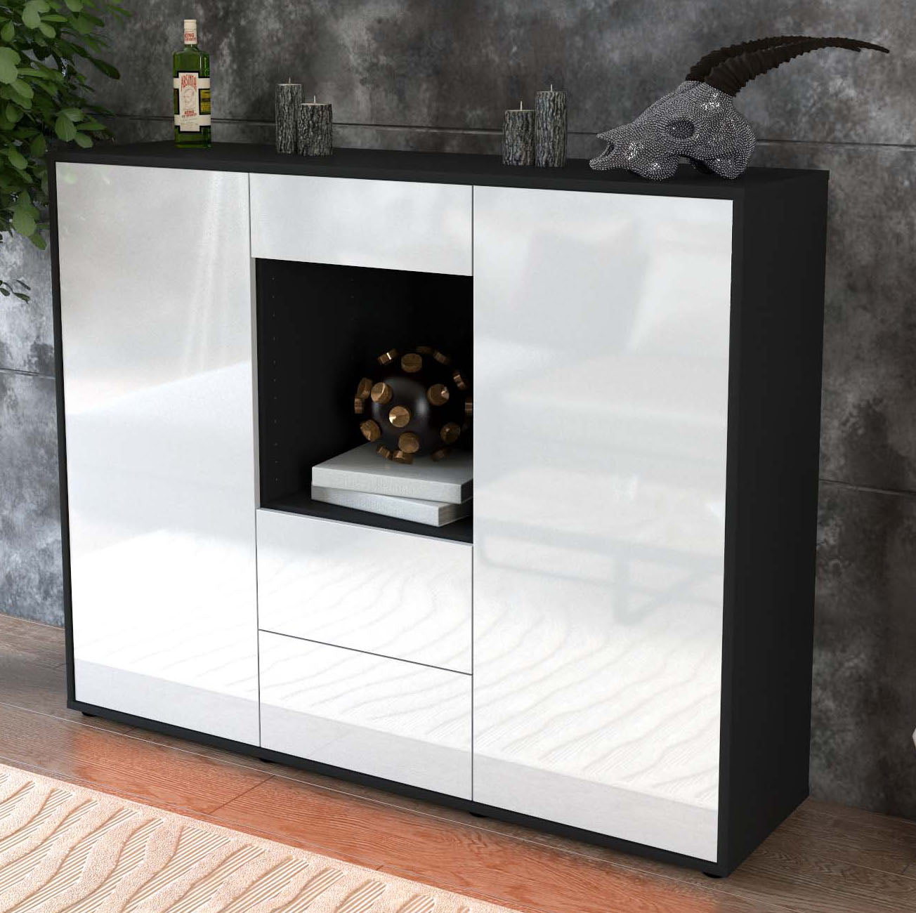 Highboard Ortensia, Weiß Studio (136x108x35cm) - Dekati GmbH