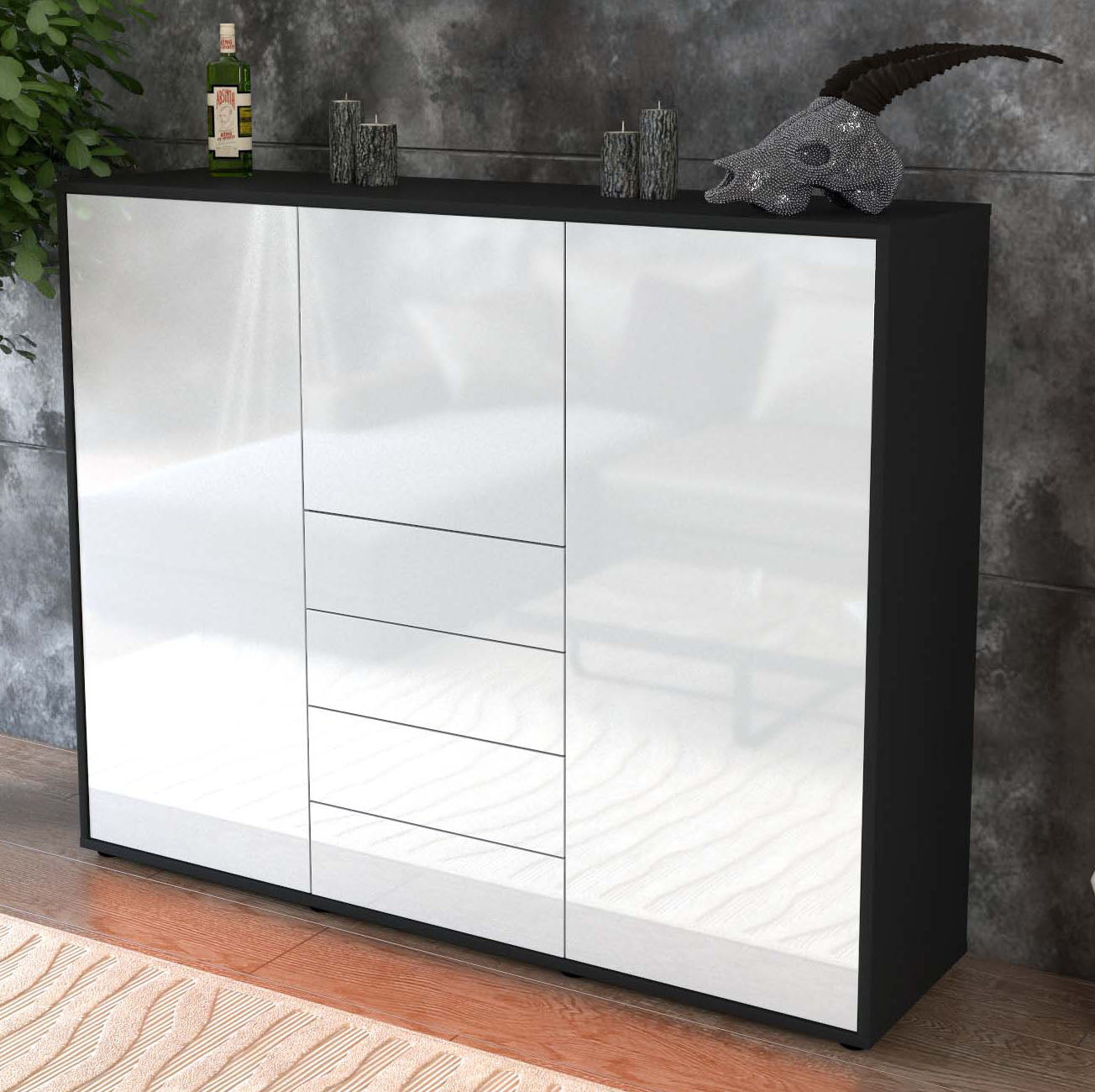 Highboard Pasquale, Weiß Studio (136x108x35cm) - Dekati GmbH