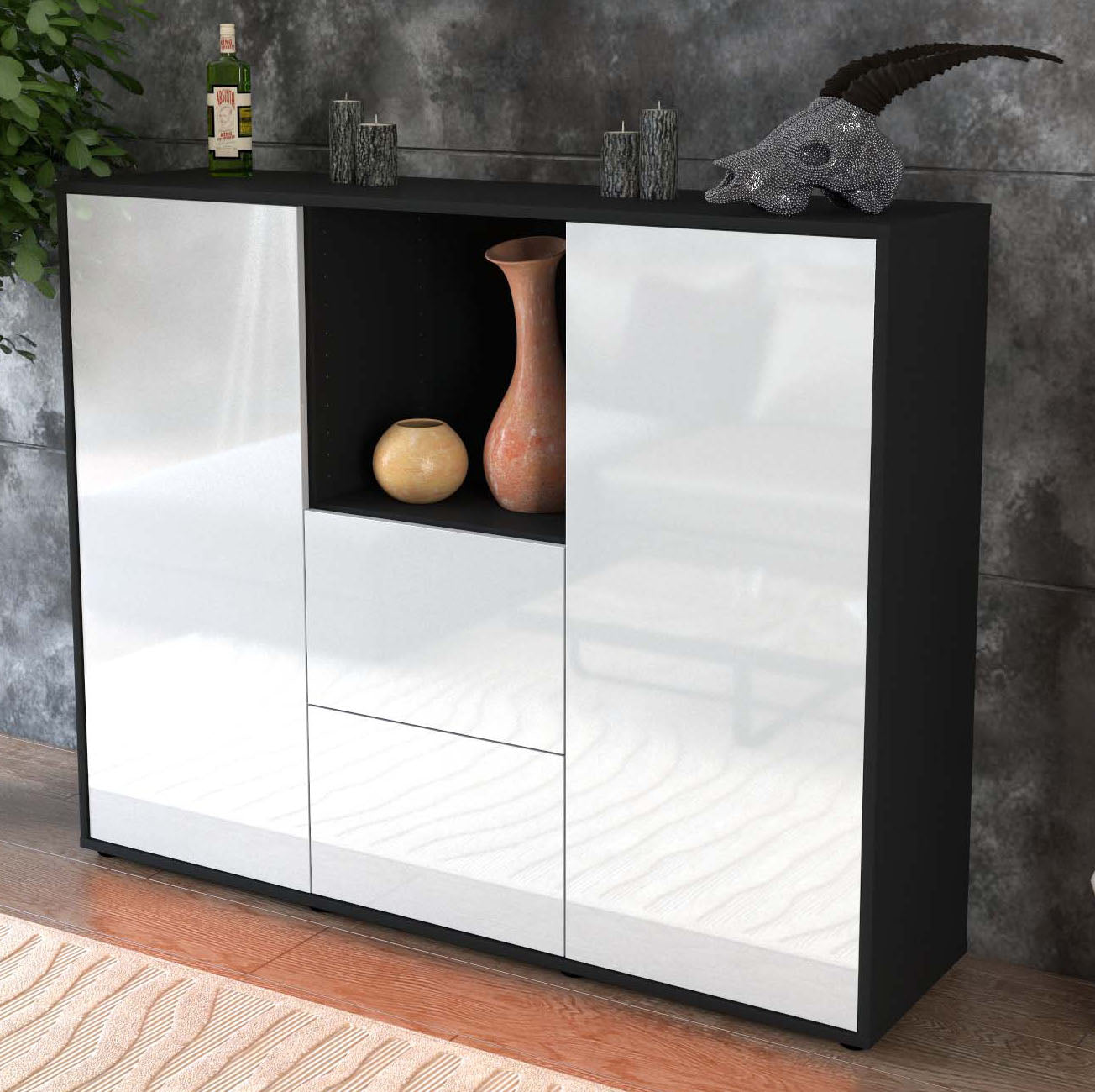 Highboard Rabea, Weiß Studio (136x108x35cm) - Dekati GmbH