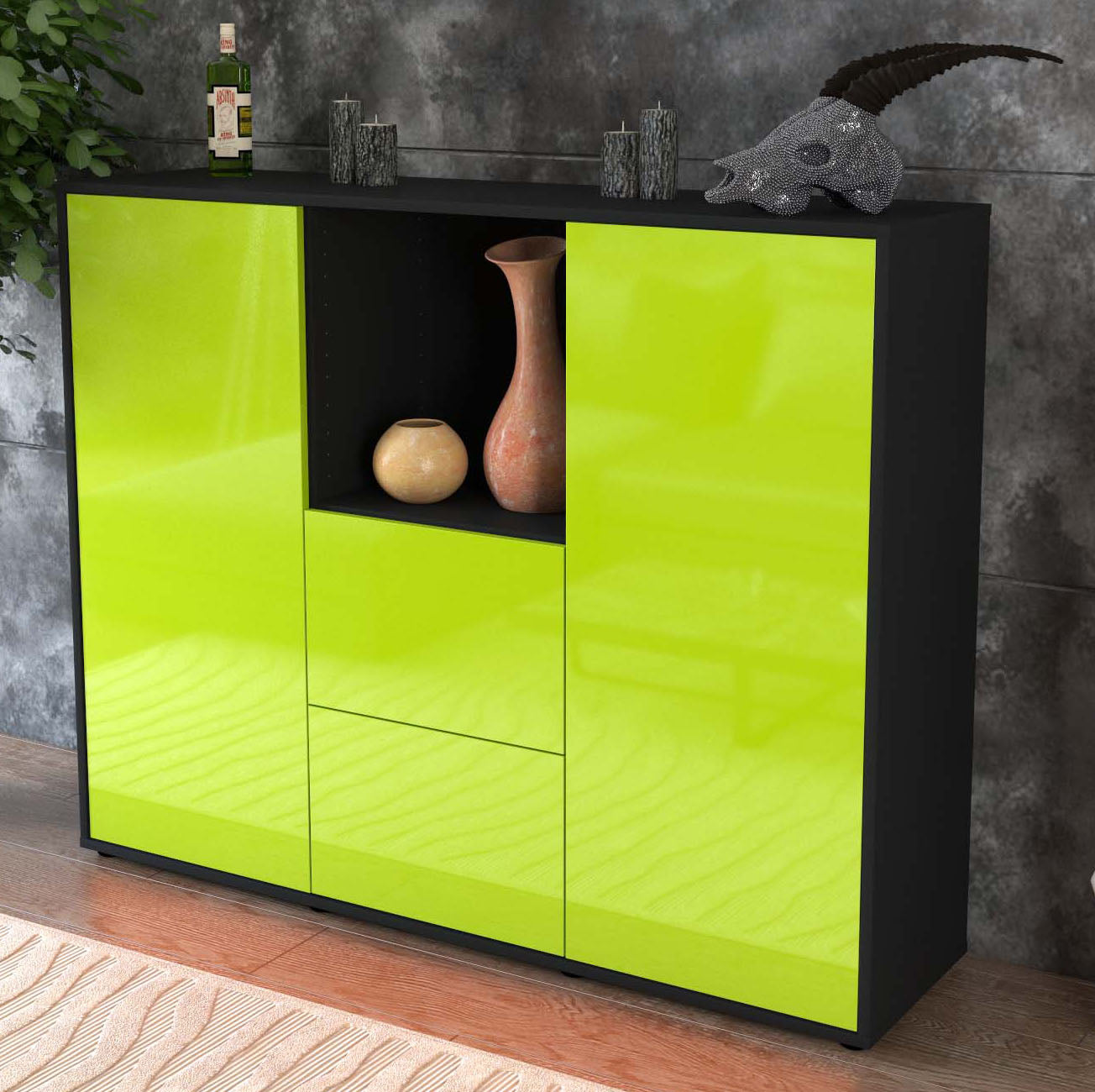 Highboard Rabea, Grün Studio (136x108x35cm) - Dekati GmbH