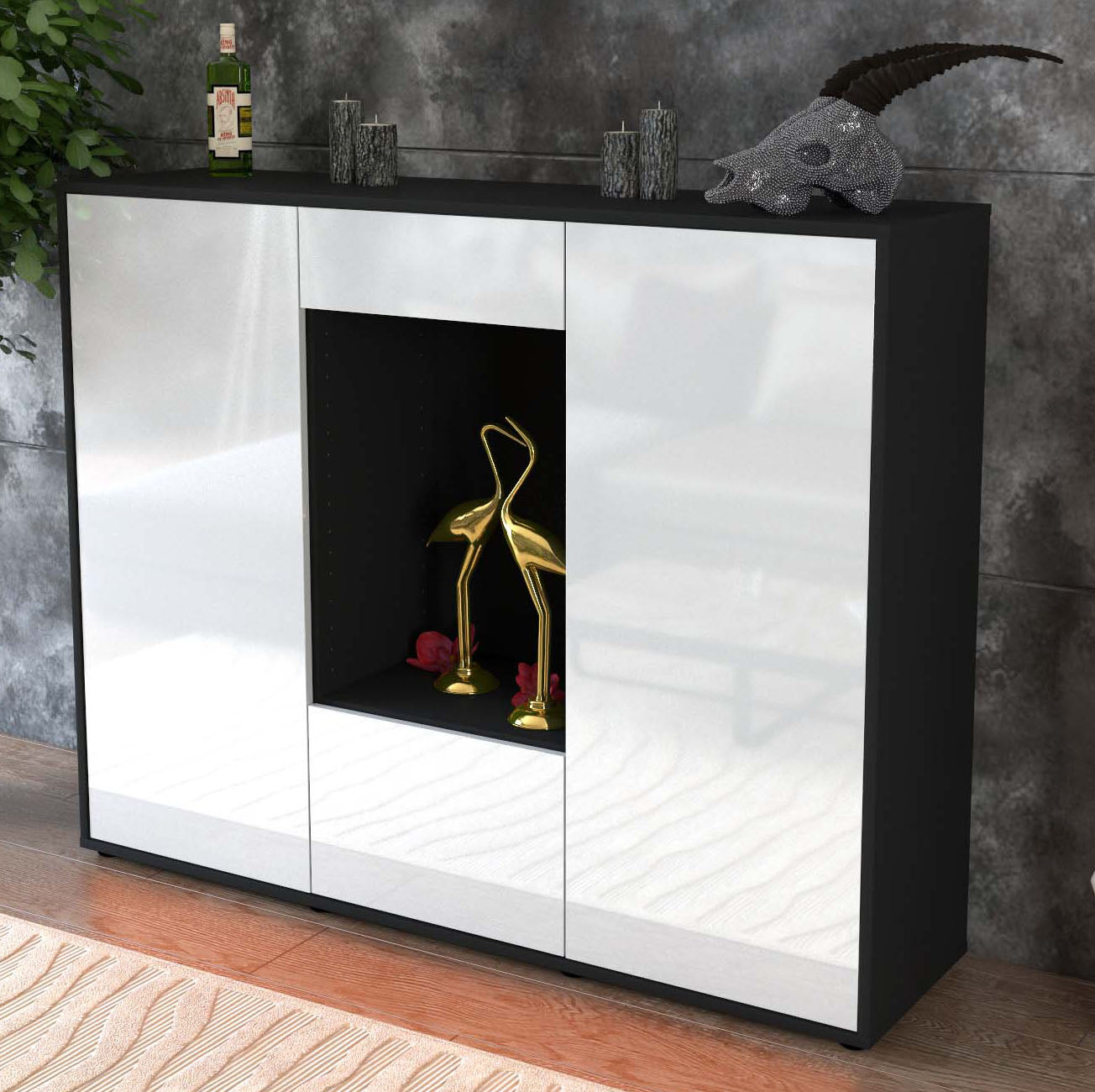 Highboard Raffaela, Weiß Studio (136x108x35cm) - Dekati GmbH