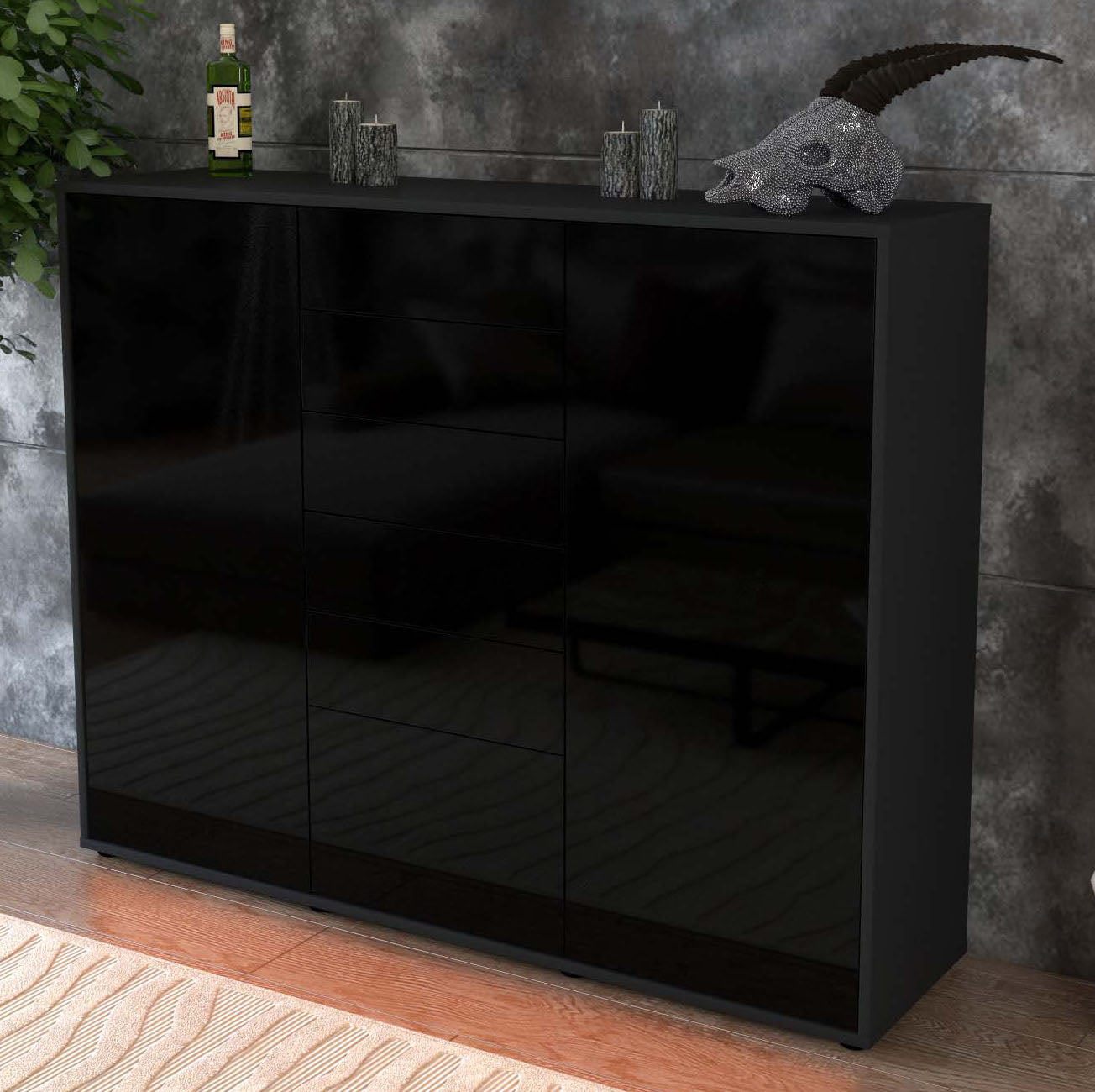 Highboard Ramona, Schwarz Studio (136x108x35cm) - Dekati GmbH