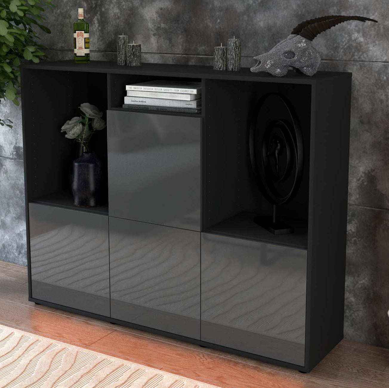 Highboard Saskia, Grau Studio (136x108x35cm) - Dekati GmbH