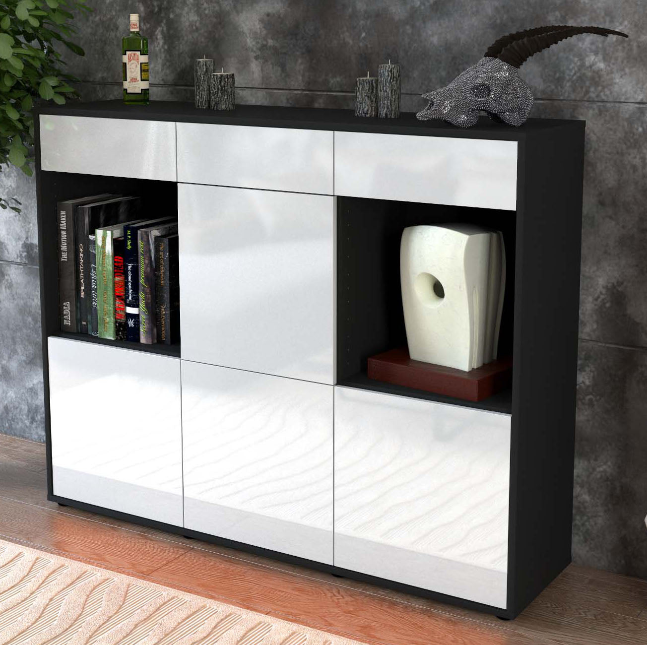 Highboard Selena, Weiß Studio (136x108x35cm) - Dekati GmbH