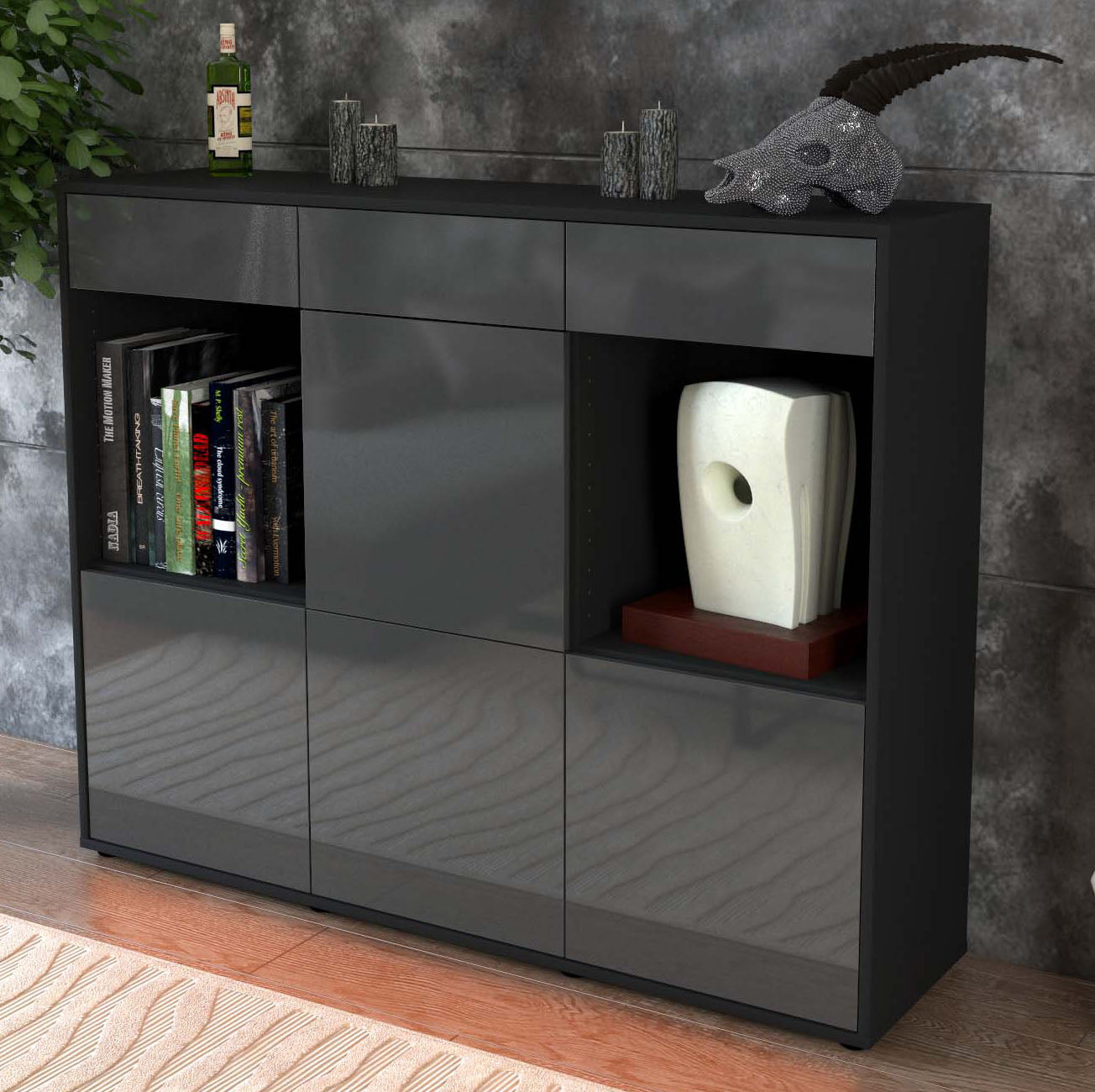 Highboard Selena, Grau Studio (136x108x35cm) - Dekati GmbH