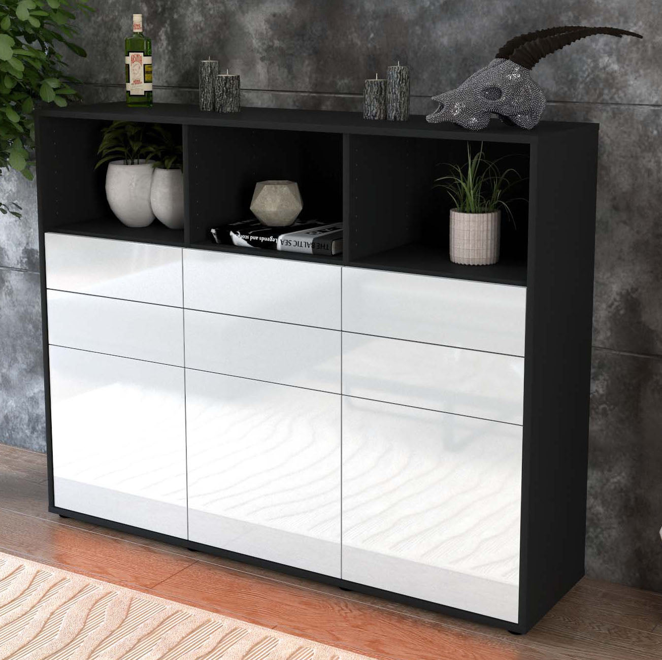 Highboard Serenella, Weiß Studio (136x108x35cm) - Dekati GmbH