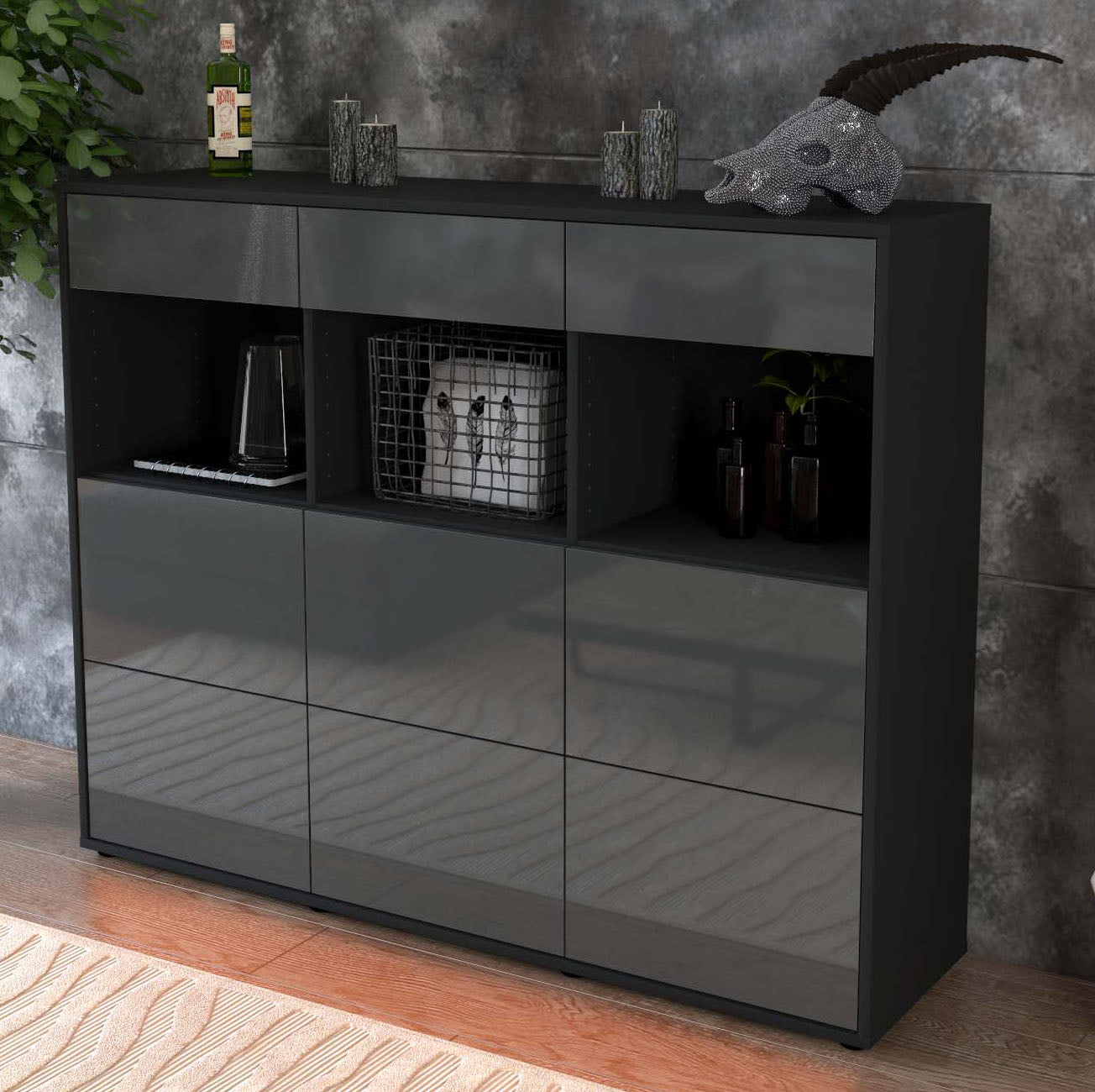 Highboard Stella, Grau Studio (136x108x35cm) - Dekati GmbH