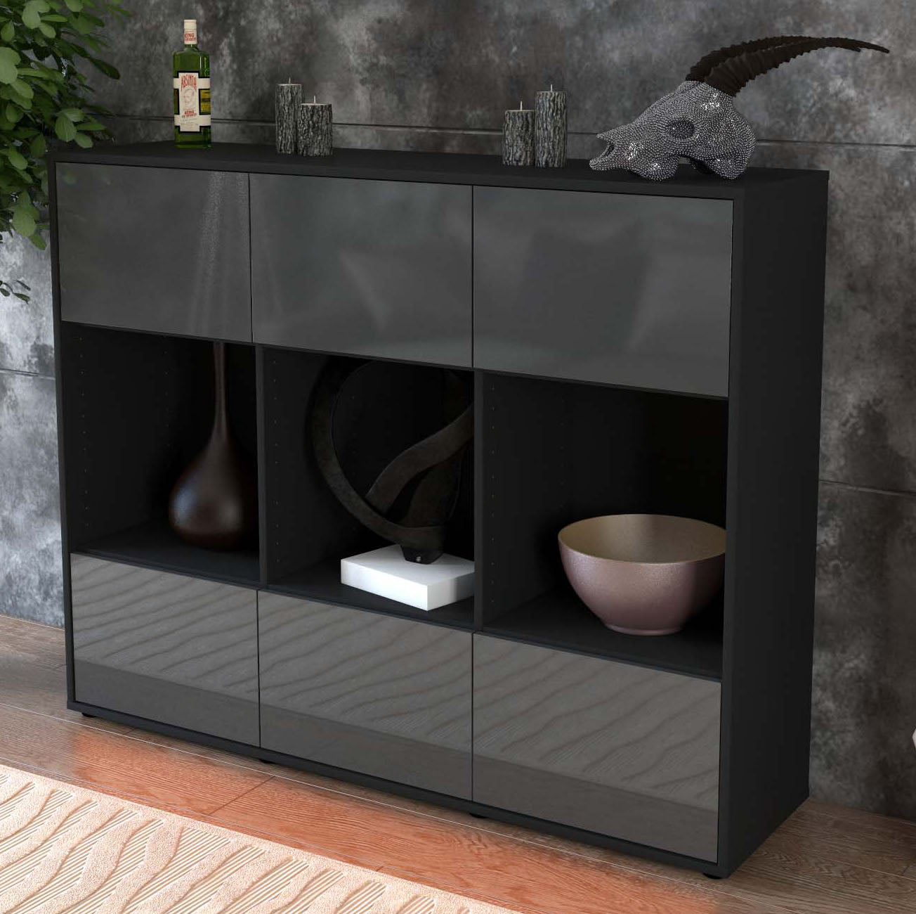 Highboard Suna, Grau Studio (136x108x35cm) - Dekati GmbH