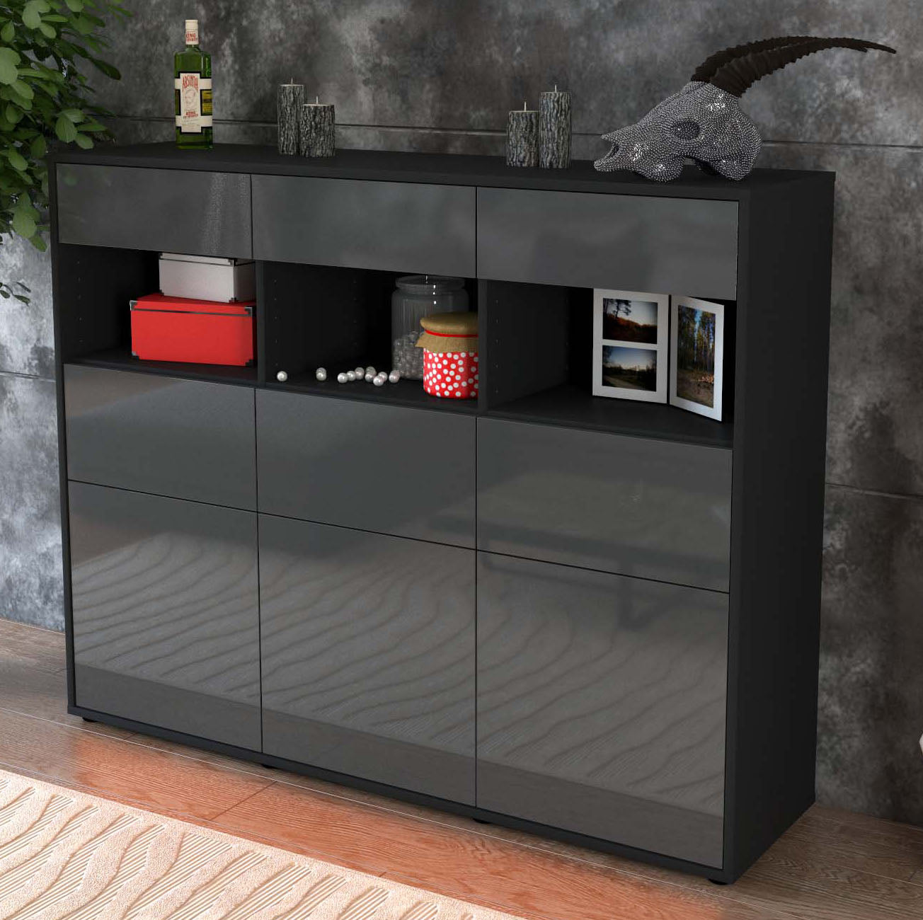 Highboard Tina, Grau Studio (136x108x35cm) - Dekati GmbH