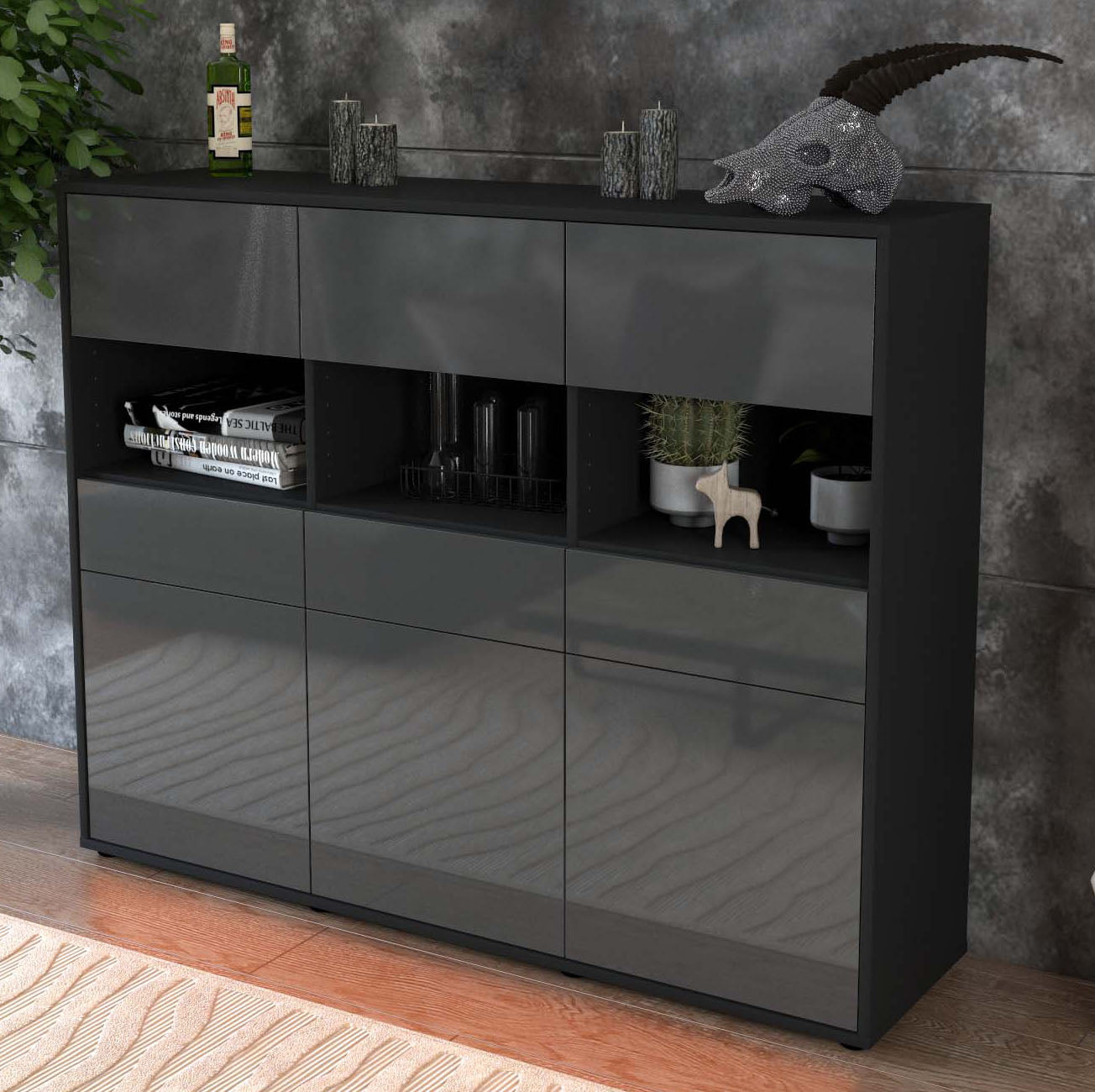 Highboard Tizia, Grau Studio (136x108x35cm) - Dekati GmbH