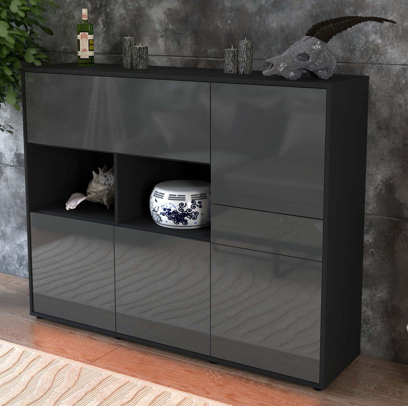 Highboard Valeria, Grau Studio (136x108x35cm) - Dekati GmbH