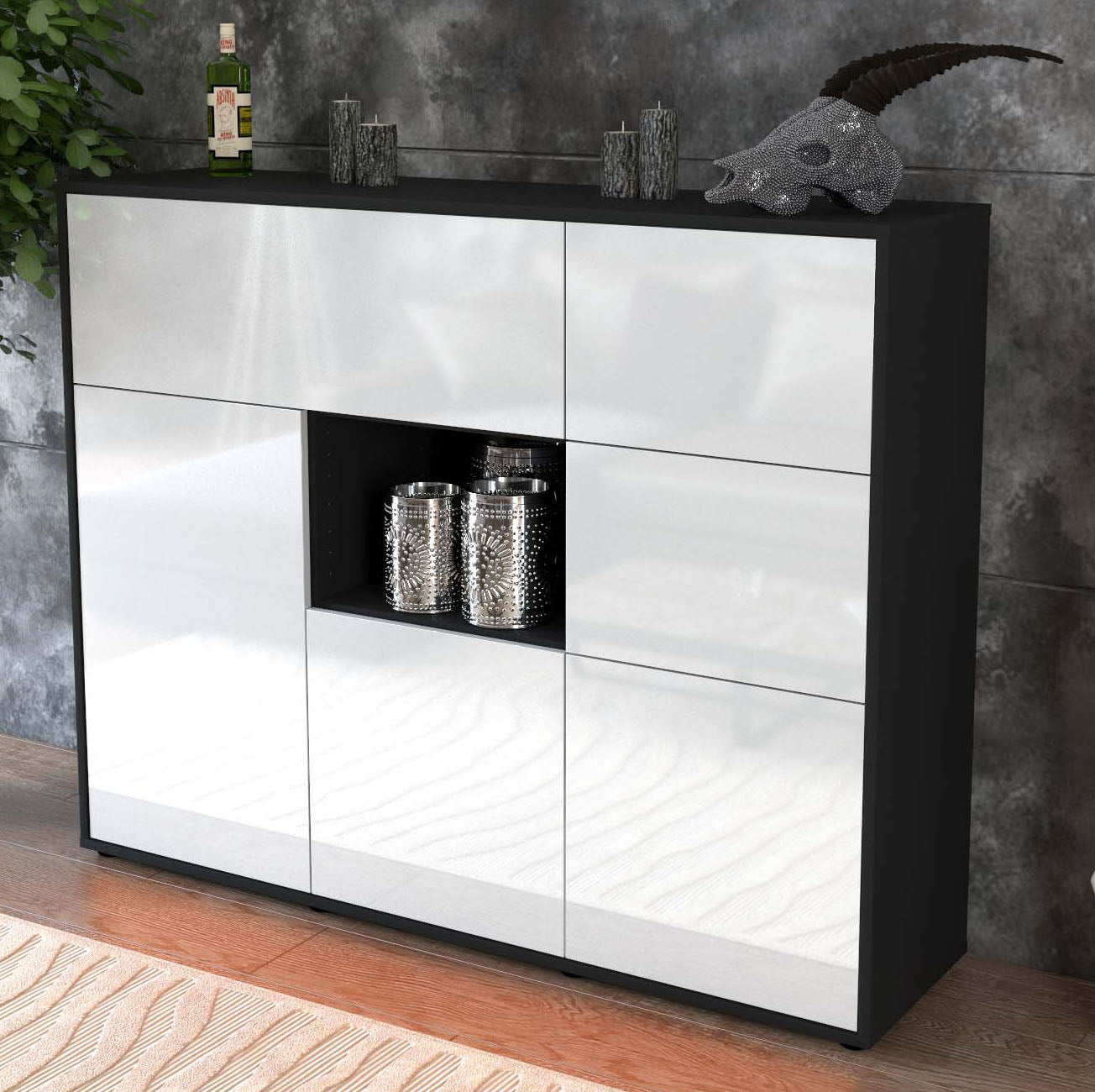 Highboard Verena, Weiß Studio (136x108x35cm) - Dekati GmbH