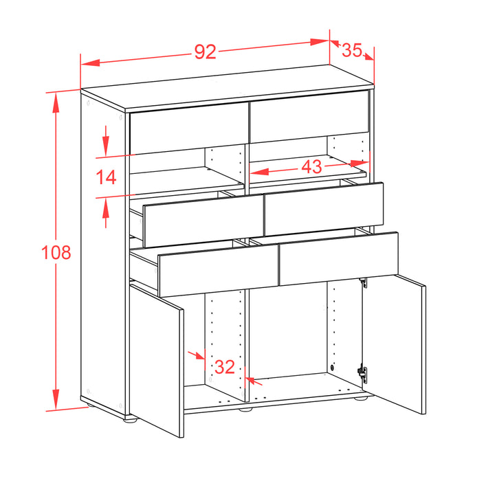 Highboard Jolina, Rost Maße (92x108x35cm) - Dekati GmbH