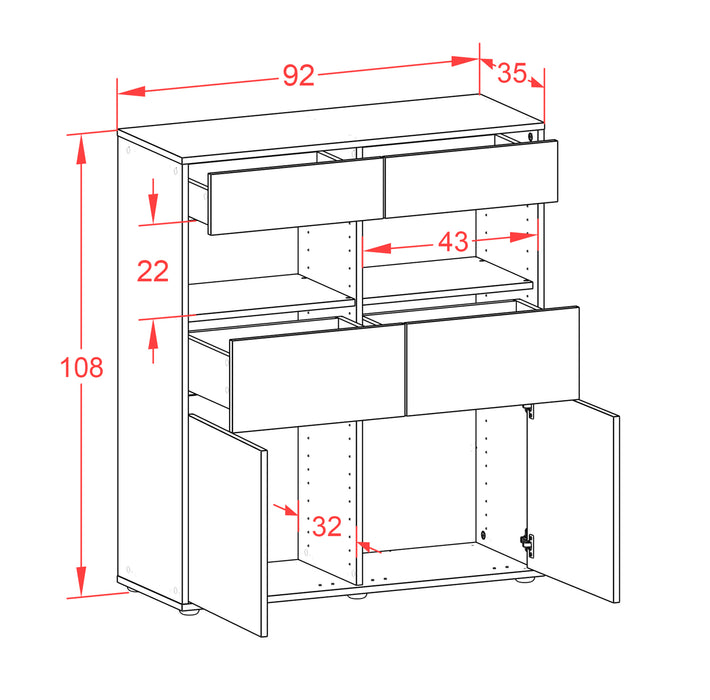 Highboard Karolin, Rost Maße (92x108x35cm) - Dekati GmbH