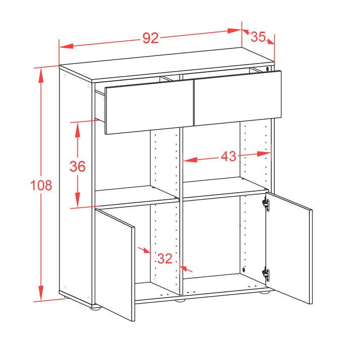 Highboard Ketty, Rost Maße (92x108x35cm) - Dekati GmbH