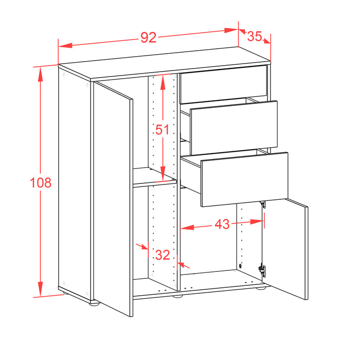 Highboard Linda, Rost Maße (92x108x35cm) - Dekati GmbH