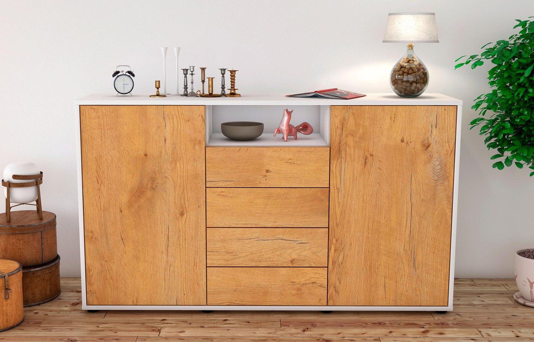 Sideboard Donnice, Eiche (136x79x35cm)