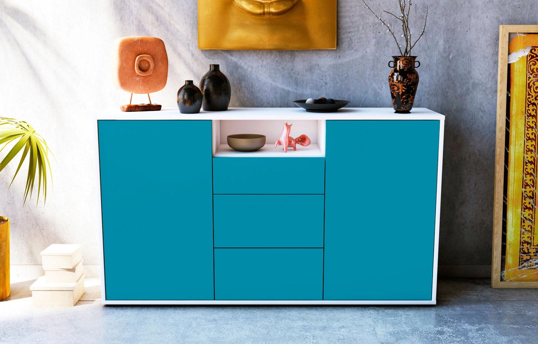 Sideboard Donnice, Türkis (136x79x35cm)