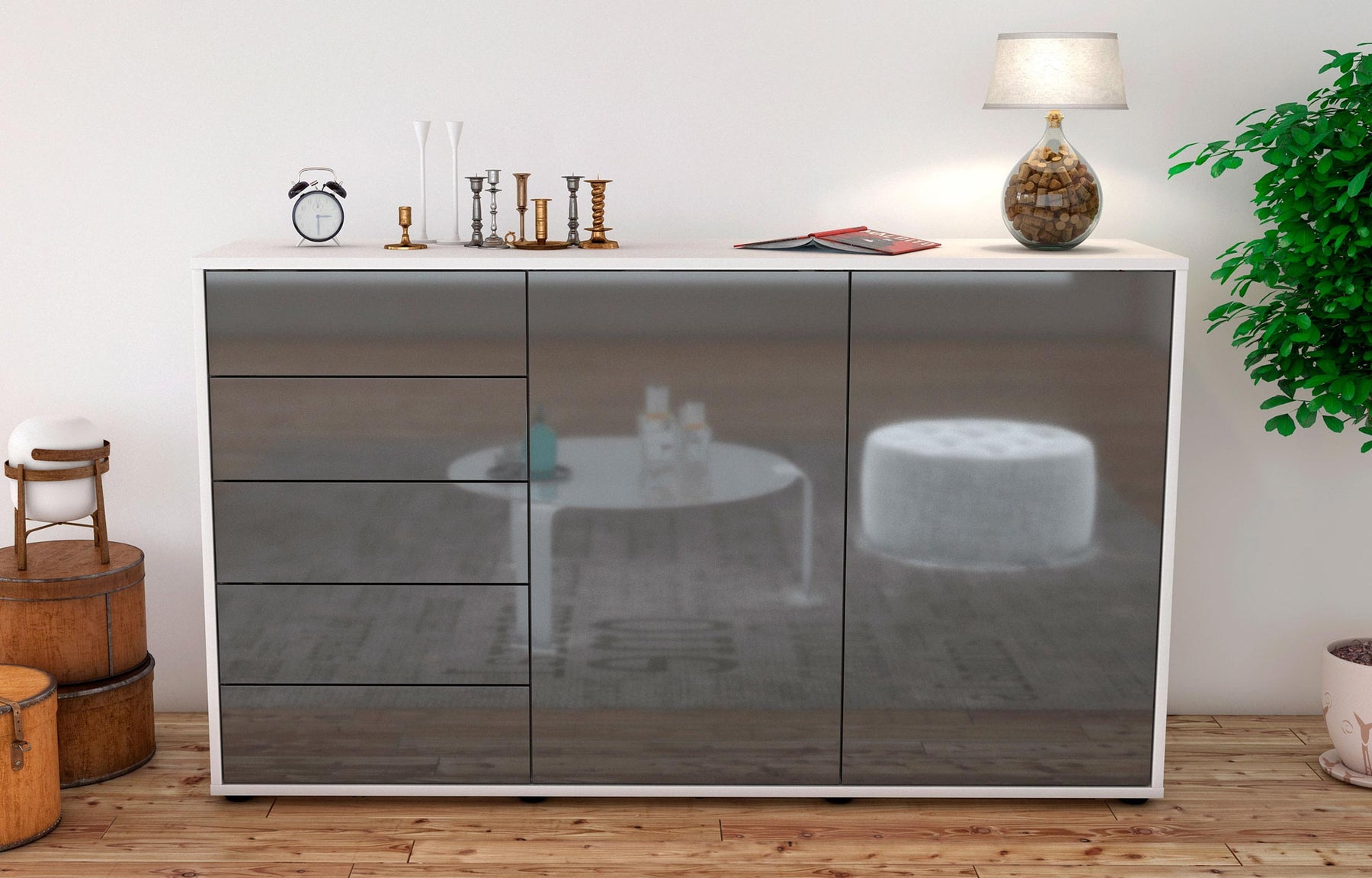 Sideboard Dorentina, Grau (136x79x35cm)