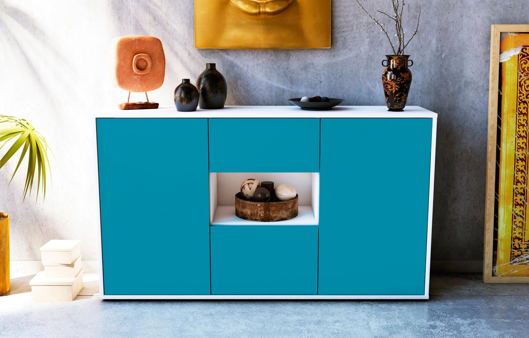 Sideboard Doriana, Türkis (136x79x35cm)