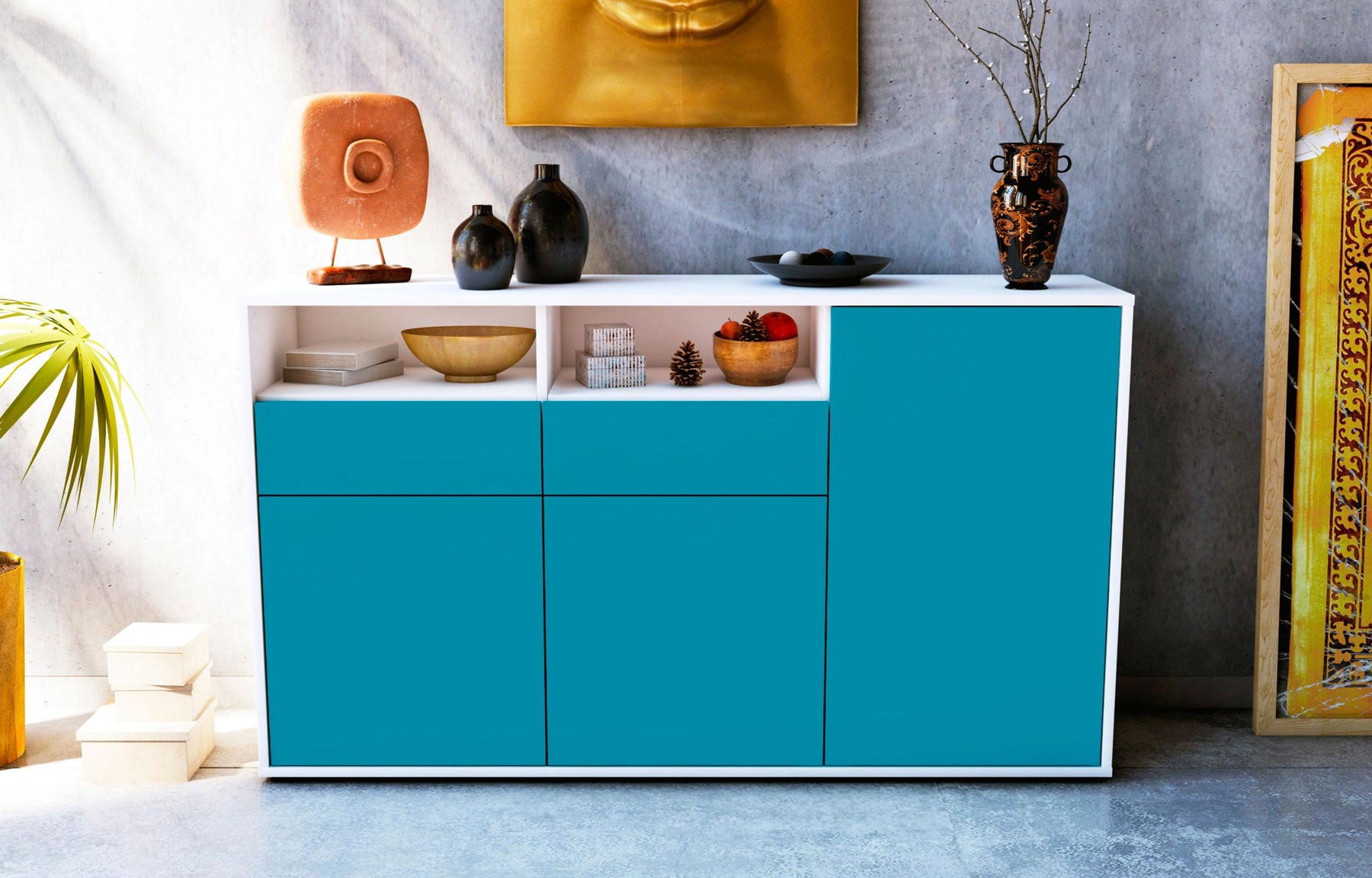 Sideboard Editta, Türkis (136x79x35cm)