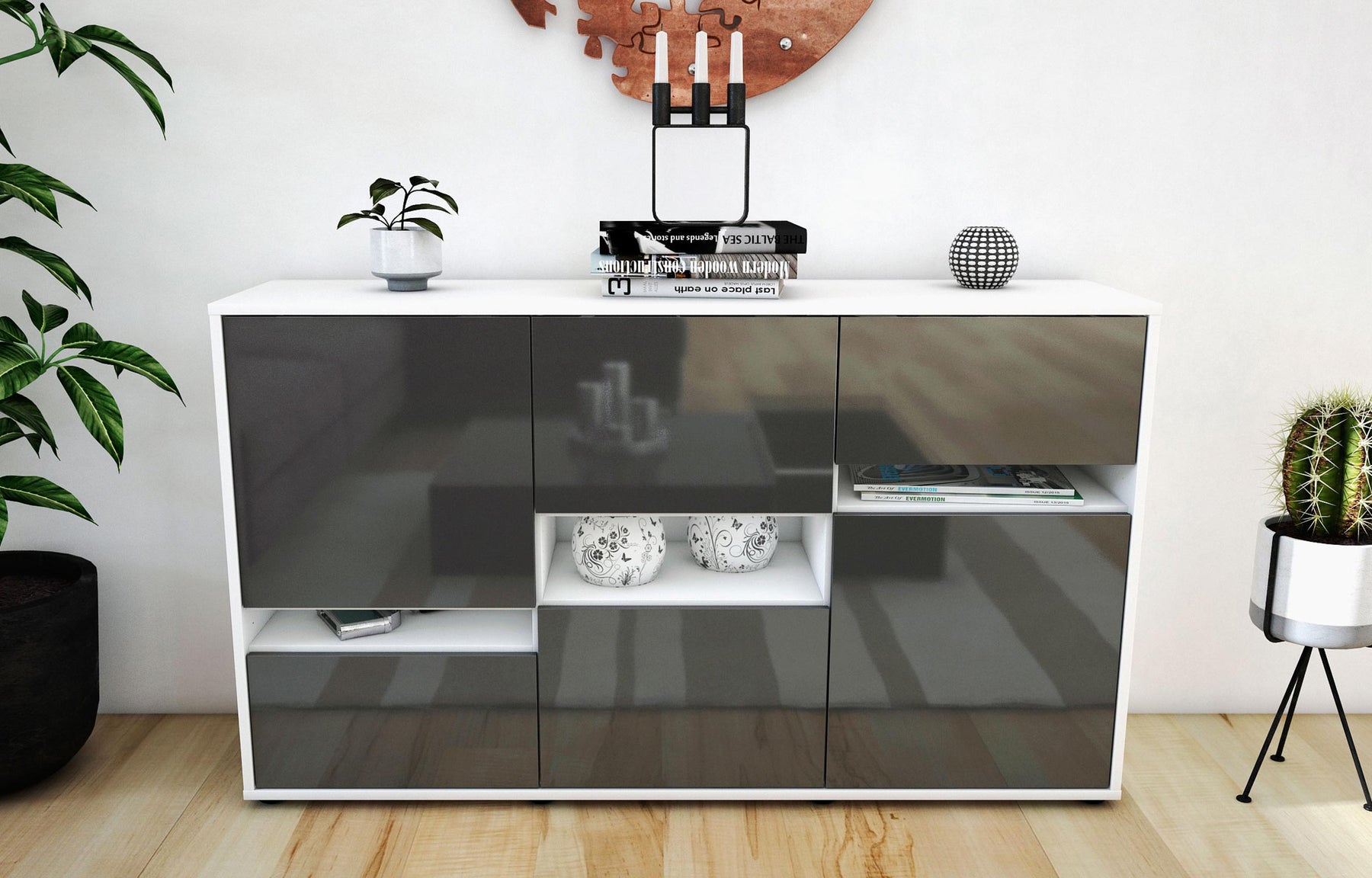 Sideboard Egizia, Grau (136x79x35cm)