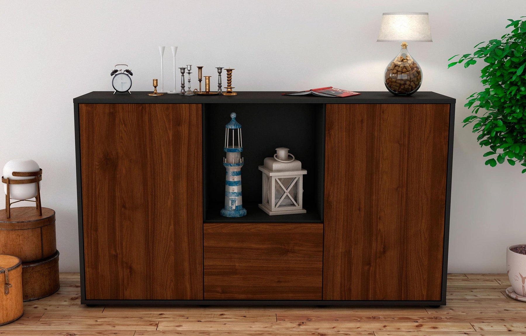 Sideboard Dhonna, Walnuss (136x79x35cm)