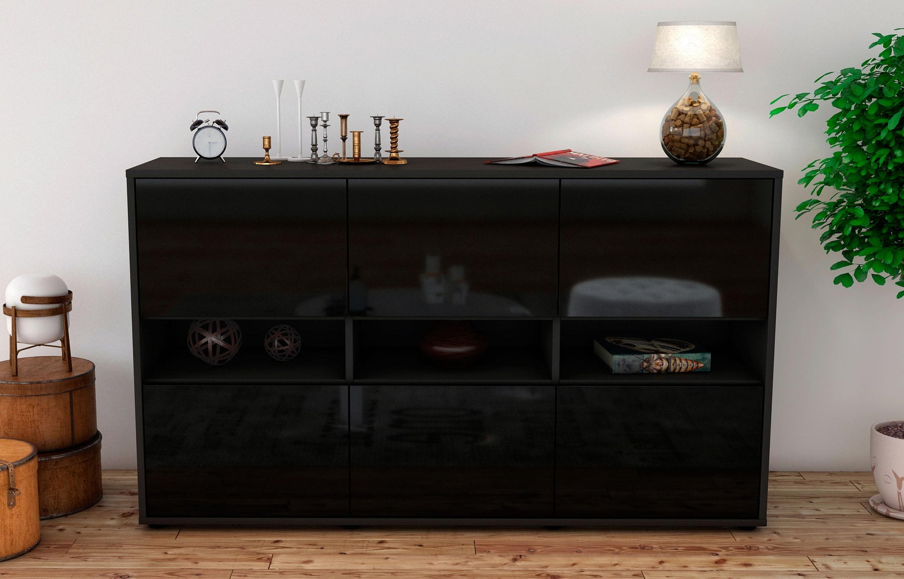 Sideboard Diletta, Schwarz (136x79x35cm)