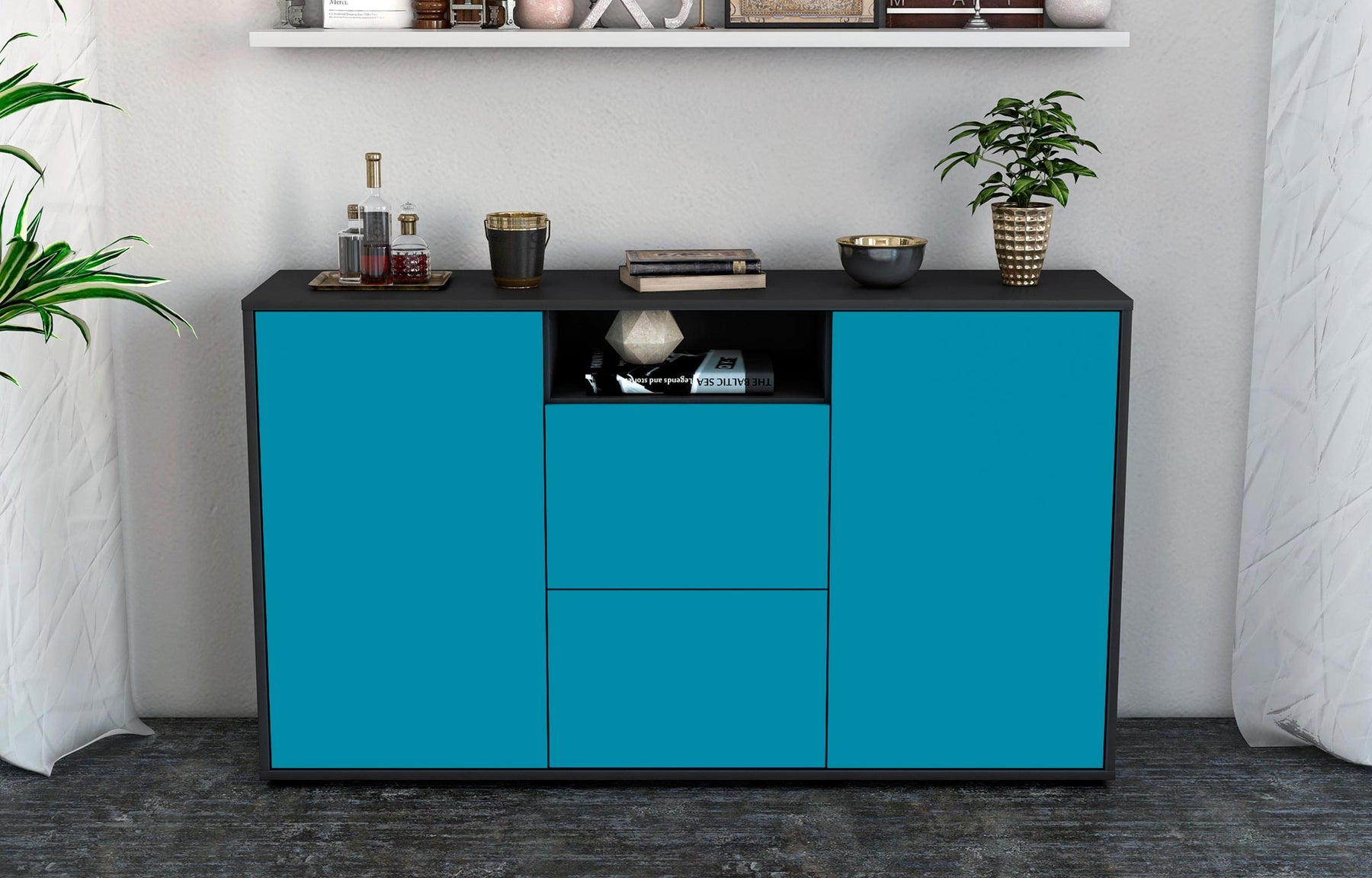 Sideboard Dimphi, Türkis (136x79x35cm)