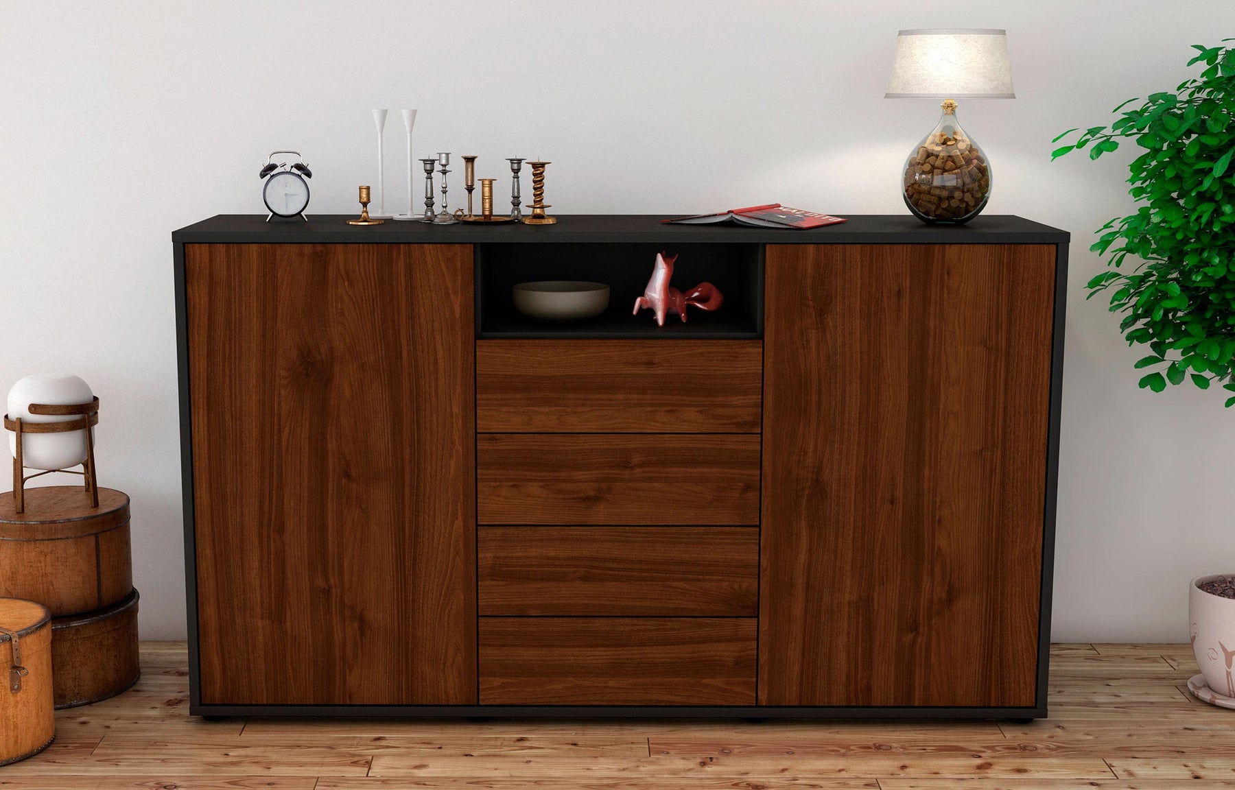 Sideboard Donnice, Walnuss (136x79x35cm)