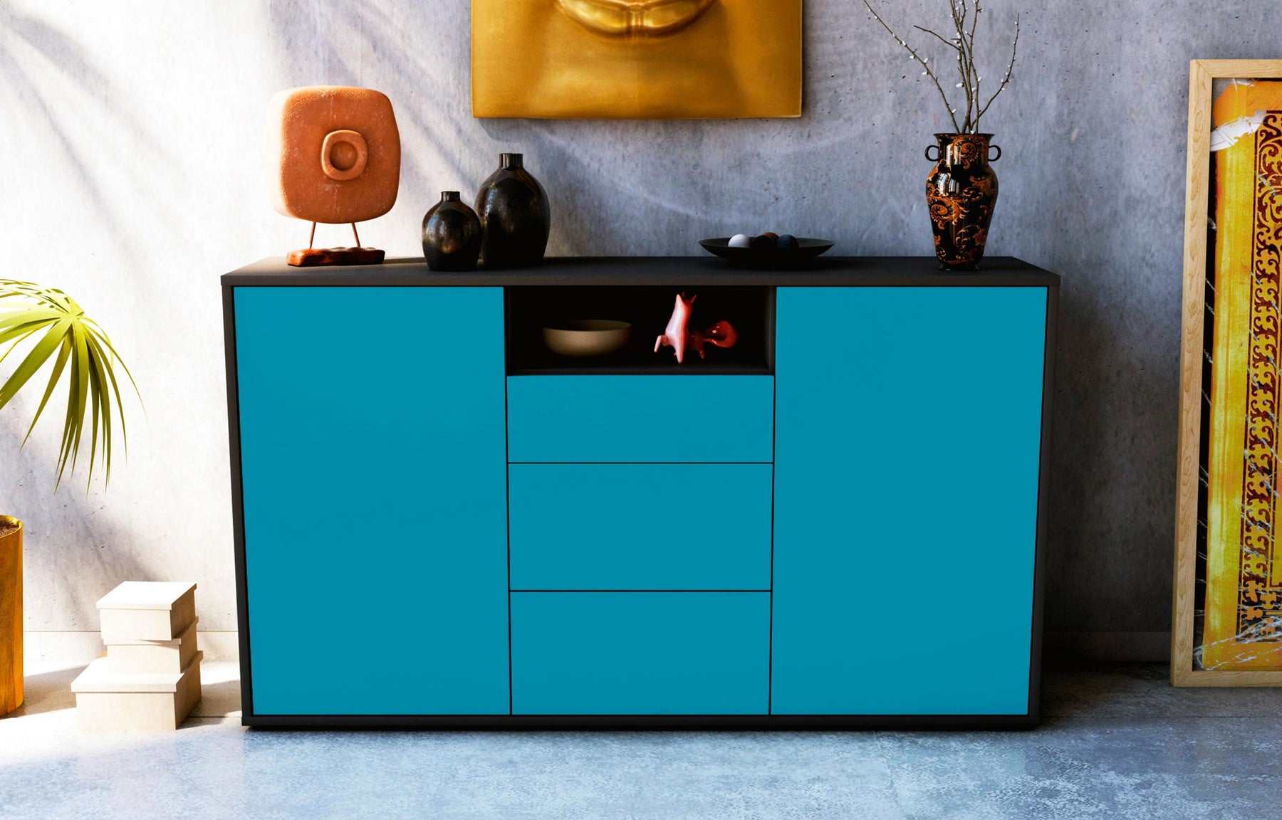 Sideboard Donnice, Türkis (136x79x35cm)