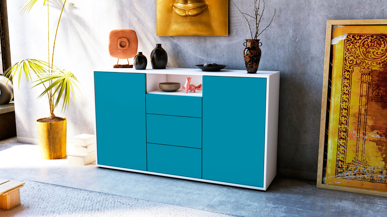 Sideboard Donnice, Türkis (136x79x35cm)