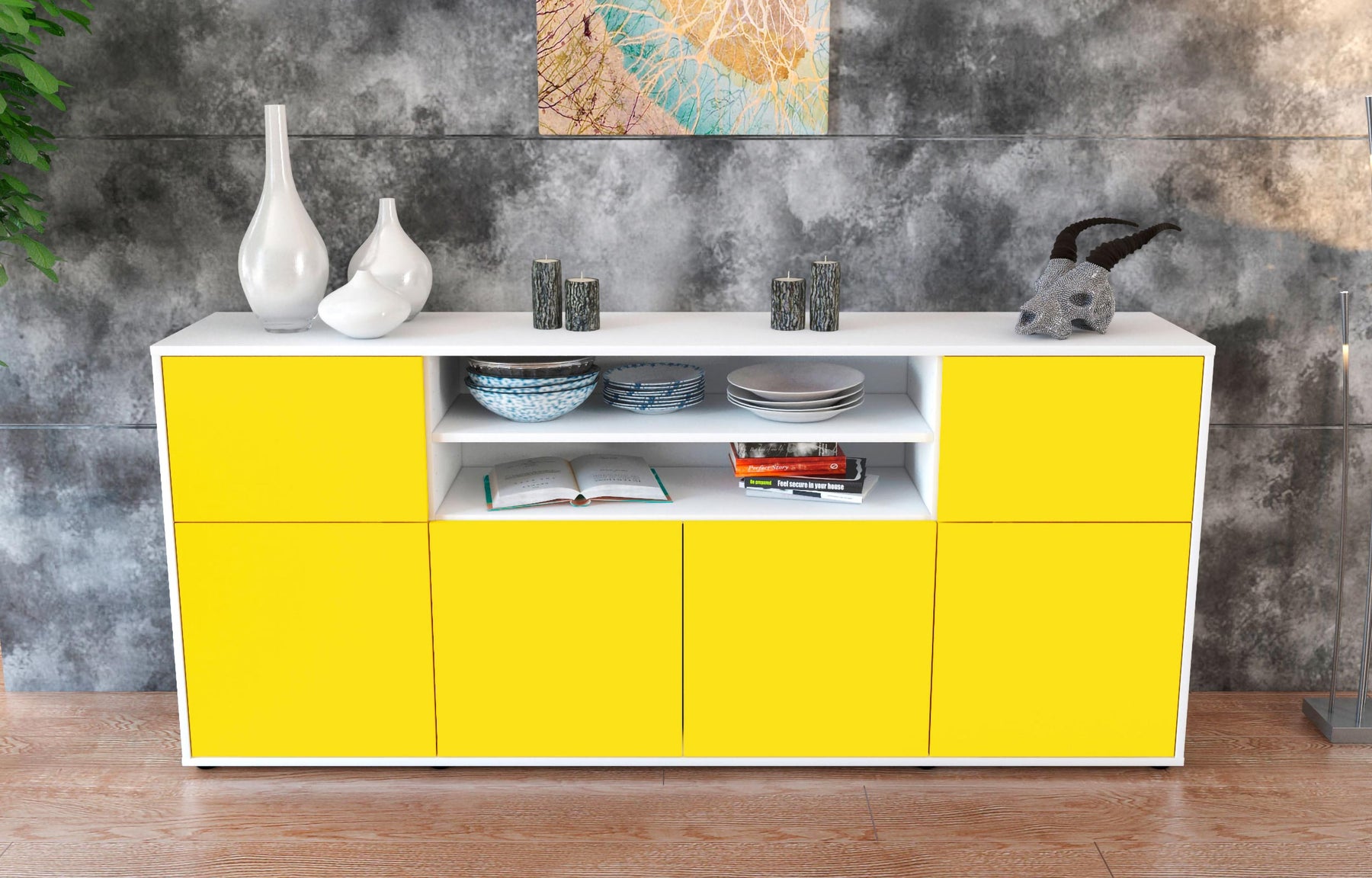 Sideboard Ermelina, Gelb (180x79x35cm)