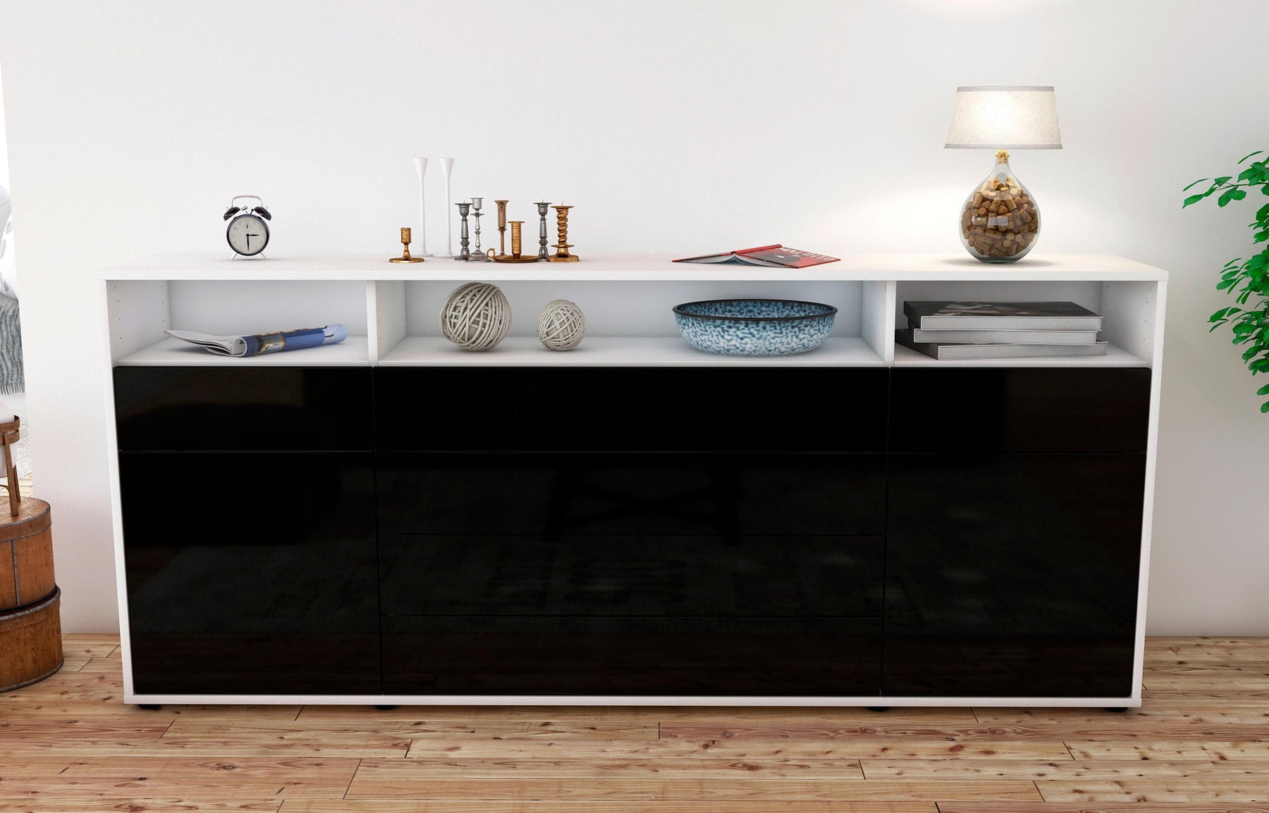 Sideboard Evelina, Schwarz (180x79x35cm)